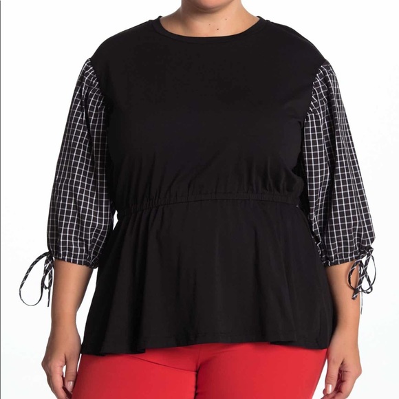 Eloquii Tops - Eloquii Plaid Sleeve Top Eloquii Tops - Eloquii Plaid Sleeve Top
